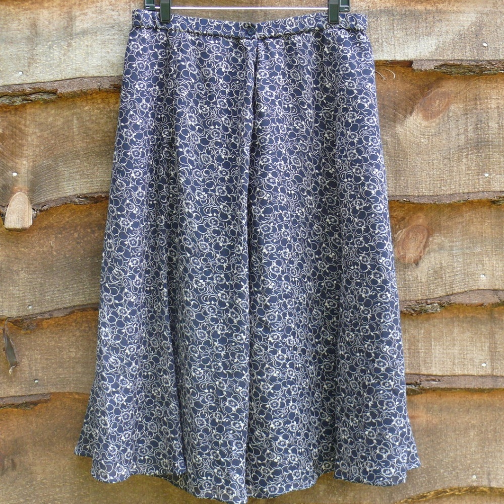 Navy Broomstick Print Skirt